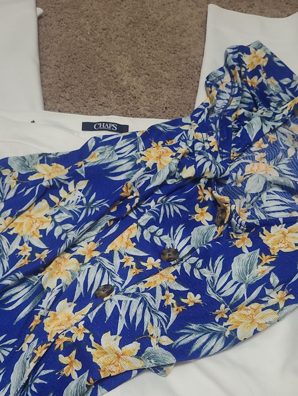 Chaps White Psnts With Royal Blue Floral Button-Front Top 2 For 1 Sale